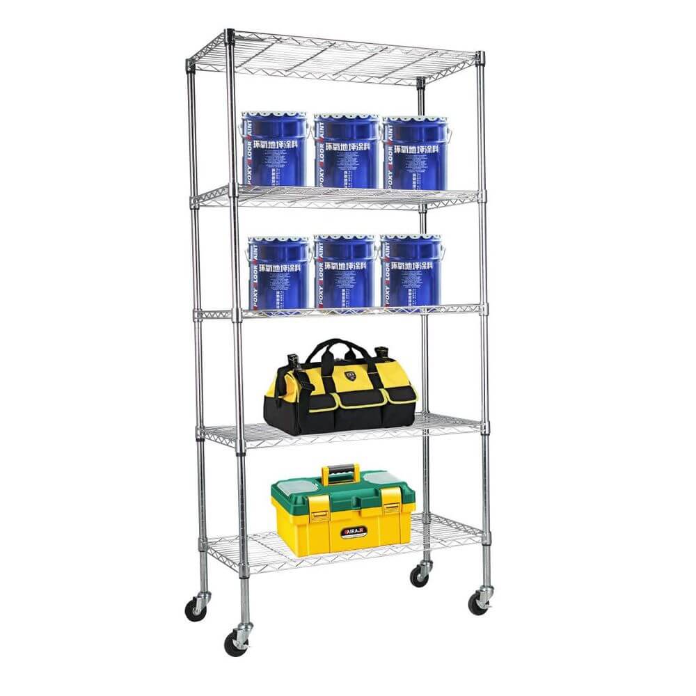 5 Tier Adjustable Heavy Duty Shelving Unit Chrome - HOME STORAGE - Shelves and Cabinets - Soko and Co