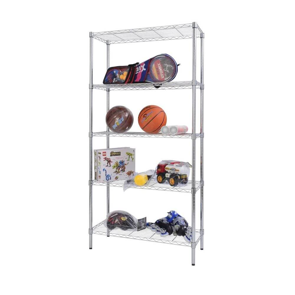 5 Tier Adjustable Heavy Duty Shelving Unit Chrome - HOME STORAGE - Shelves and Cabinets - Soko and Co