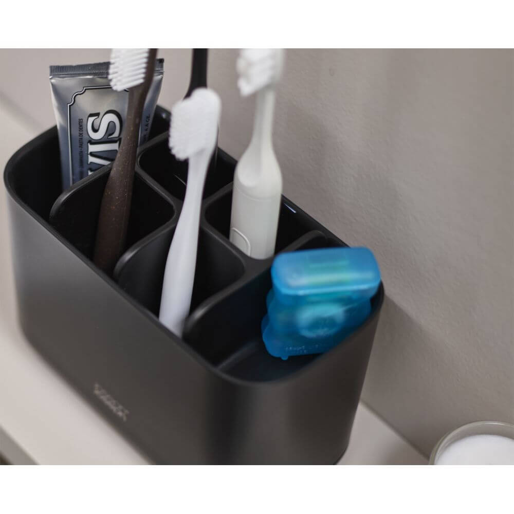 Joseph Joseph EasyStore Toothbrush Caddy Large Matte Black - BATHROOM - Toothbrush Holders - Soko and Co