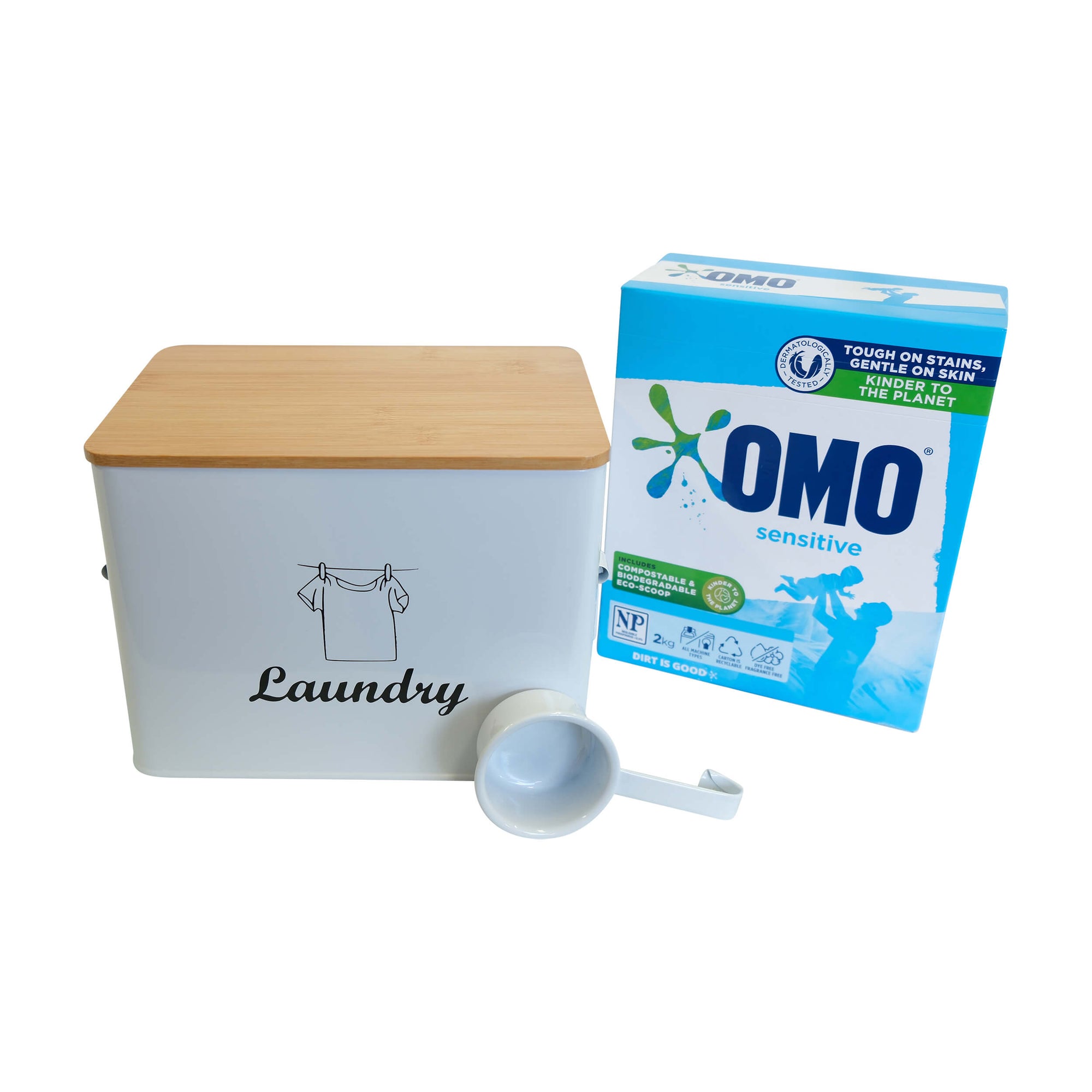 Laundry Powder Tin With Bamboo Lid White - LAUNDRY - Accessories - Soko and Co