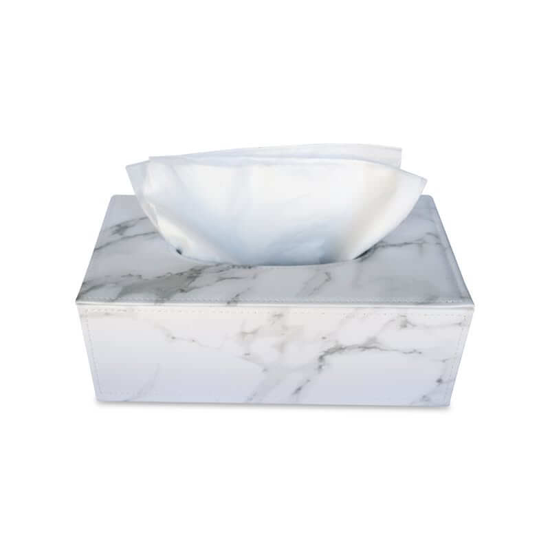 Marble Leather Tissue Box White - HOME STORAGE - Tissue Boxes - Soko and Co