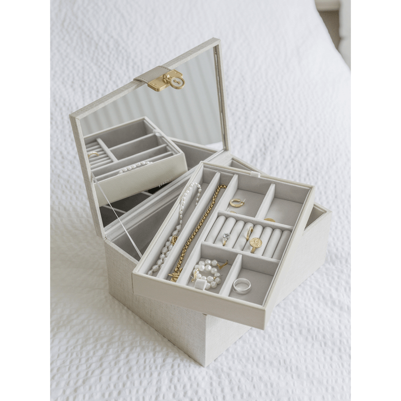 Oatmeal Linen Classic Two Tone Jewellery Box - WARDROBE - Jewellery Storage - Soko and Co