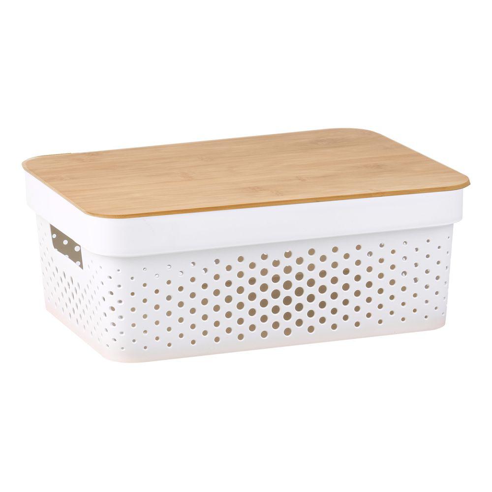 10L Bamboo Lid Storage Box White - HOME STORAGE - Plastic Boxes - Soko and Co