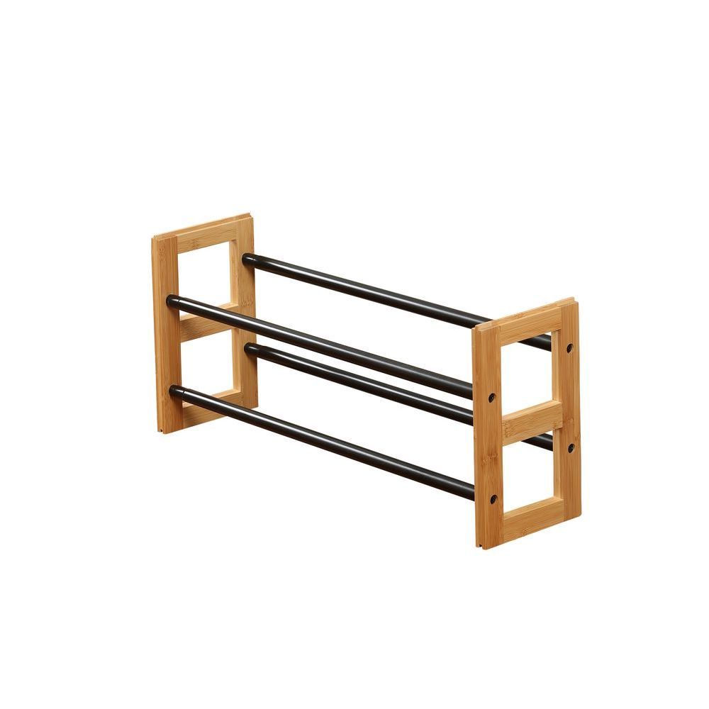 2 Tier Expandable Bamboo Shoe Rack Black - WARDROBE - Shoe Storage - Soko and Co