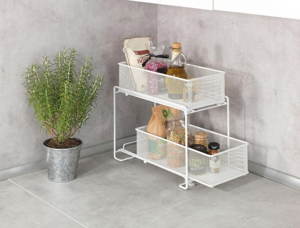 2 Tier Mesh Pull Out Pantry Drawer White - KITCHEN - Shelves and Racks - Soko and Co