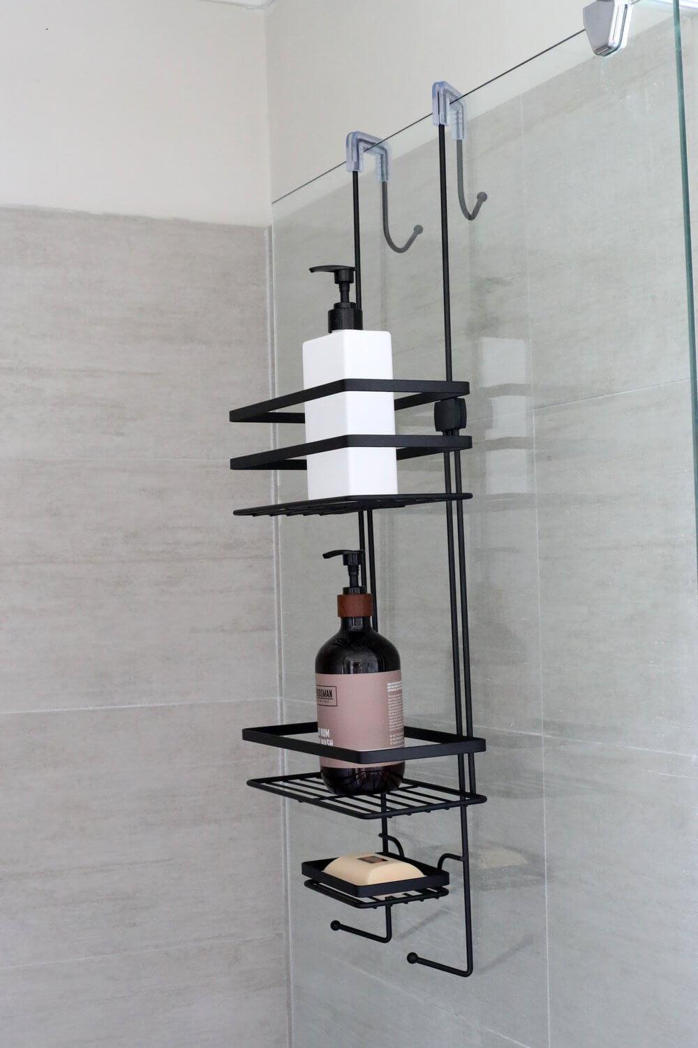 2 Tier Zinc Plated Over Door Shower Caddy Matte Black - BATHROOM - Shower Caddies - Soko and Co