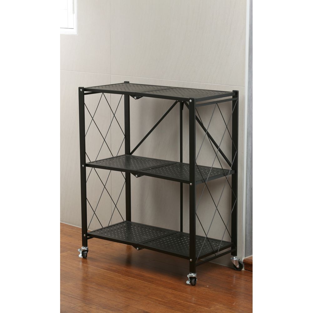 3 Tier Collapsible Shelving Unit Black Metal - HOME STORAGE - Shelves and Cabinets - Soko and Co