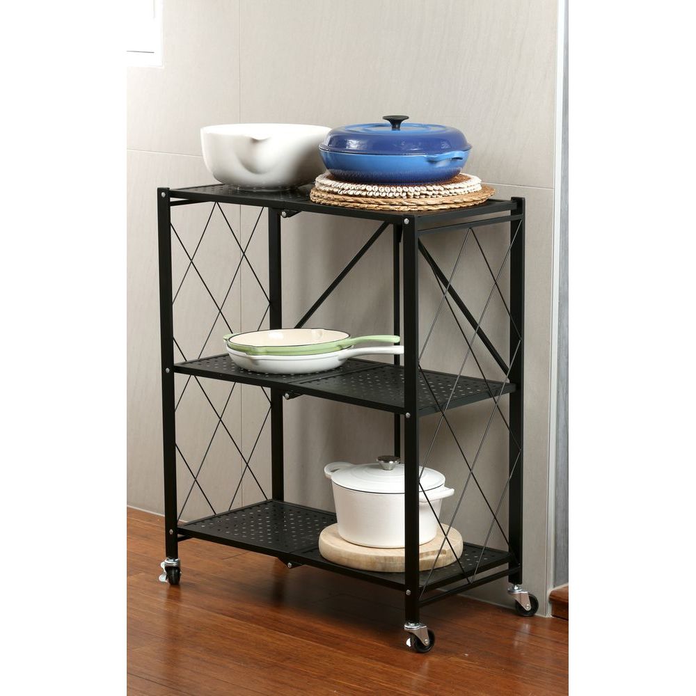 3 Tier Collapsible Shelving Unit Black Metal - HOME STORAGE - Shelves and Cabinets - Soko and Co