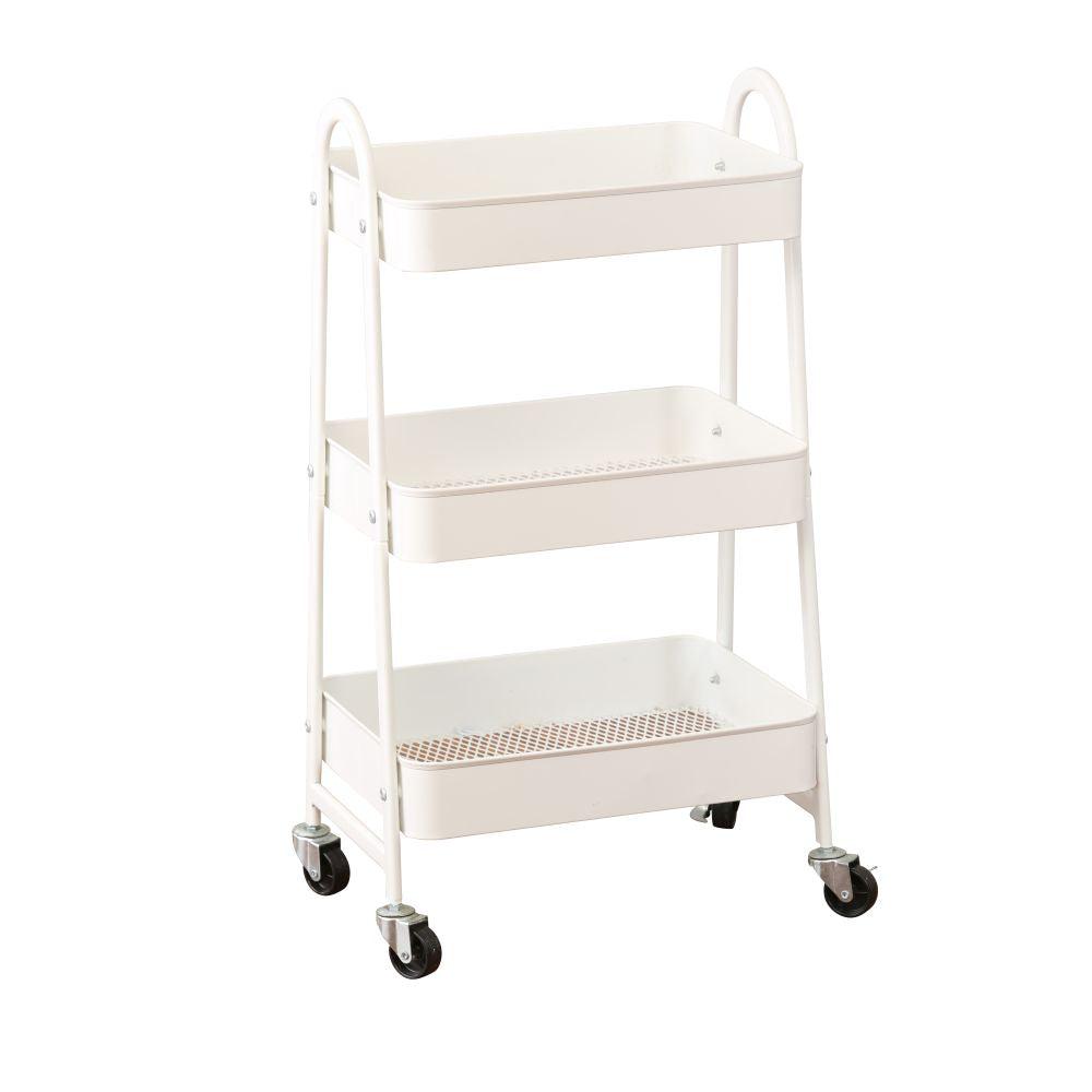 3 Tier Heavy Duty Metal Storage Trolley Matte White - HOME STORAGE - Storage Trolleys - Soko and Co