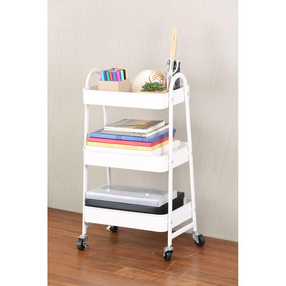 3 Tier Heavy Duty Metal Storage Trolley Matte White - HOME STORAGE - Storage Trolleys - Soko and Co