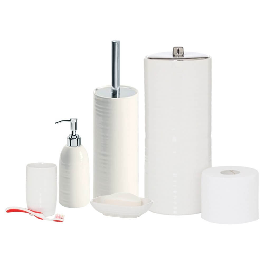 Hush 5 Piece Ceramic Bathroom Accessories Set White - BATHROOM - Bathroom Accessory Sets - Soko and Co