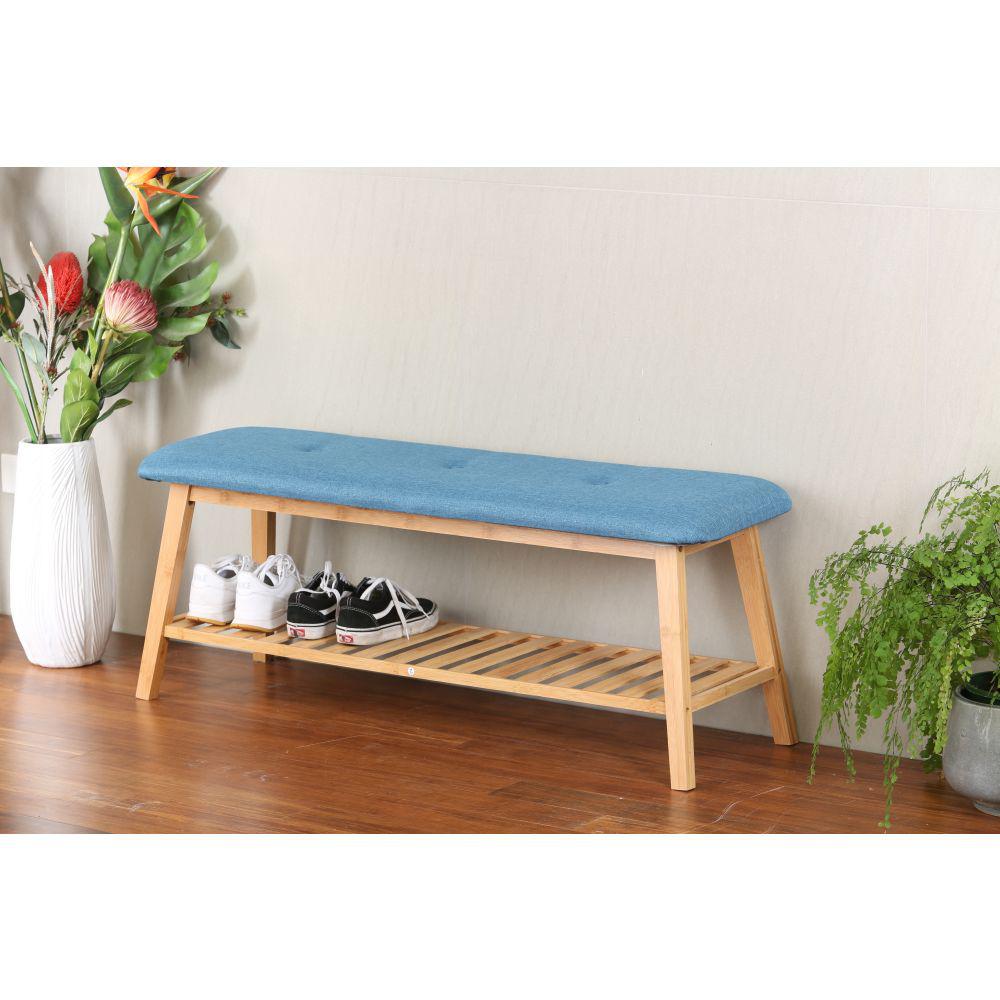 Large Bamboo Shoe Bench Blue - WARDROBE - Shoe Storage - Soko and Co