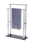 Lava 2 Rail Freestanding Glass & Steel Towel Rack Black - BATHROOM - Towel Racks - Soko and Co