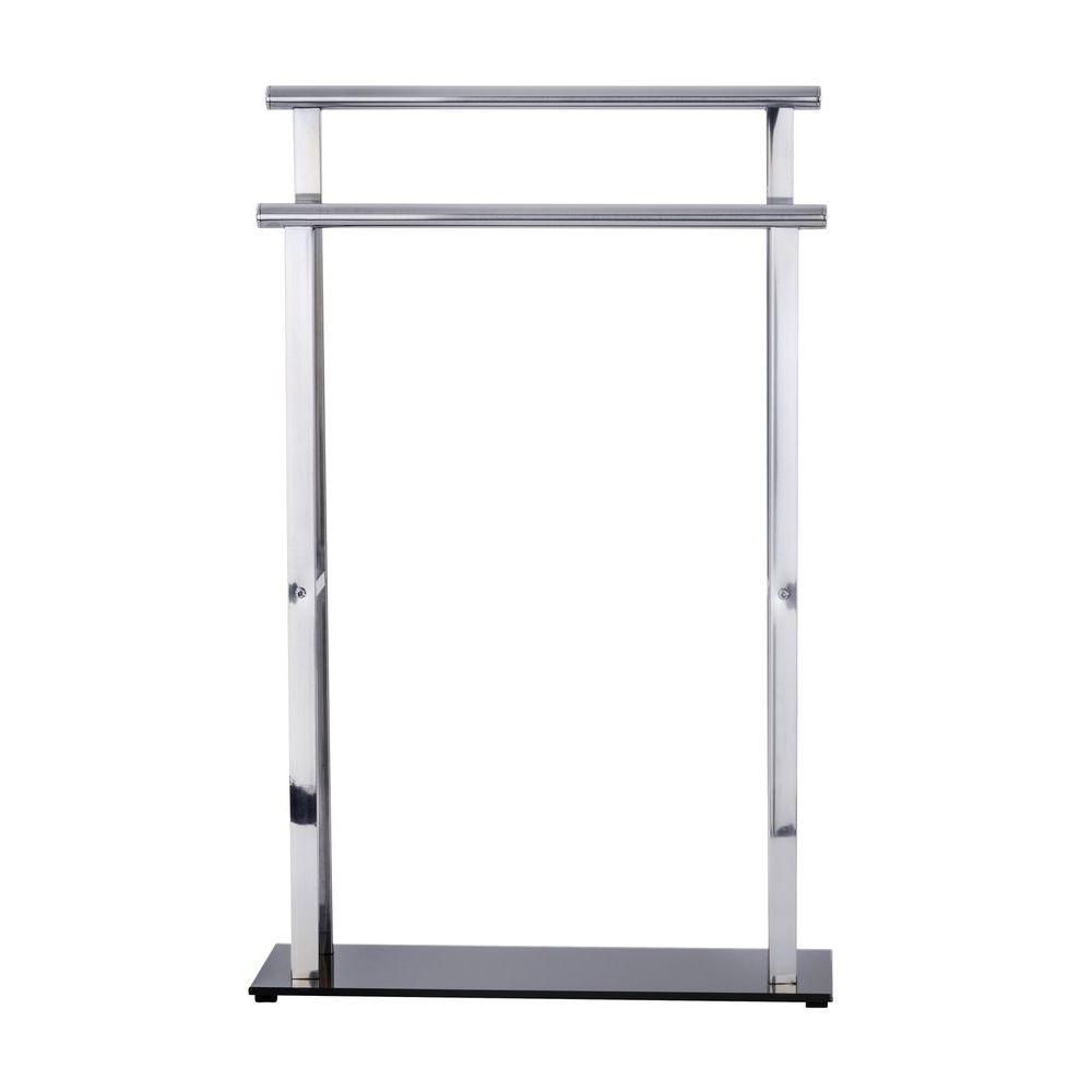 Lava 2 Rail Freestanding Glass & Steel Towel Rack Black - BATHROOM - Towel Racks - Soko and Co