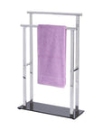 Lava 2 Rail Freestanding Glass & Steel Towel Rack Black - BATHROOM - Towel Racks - Soko and Co