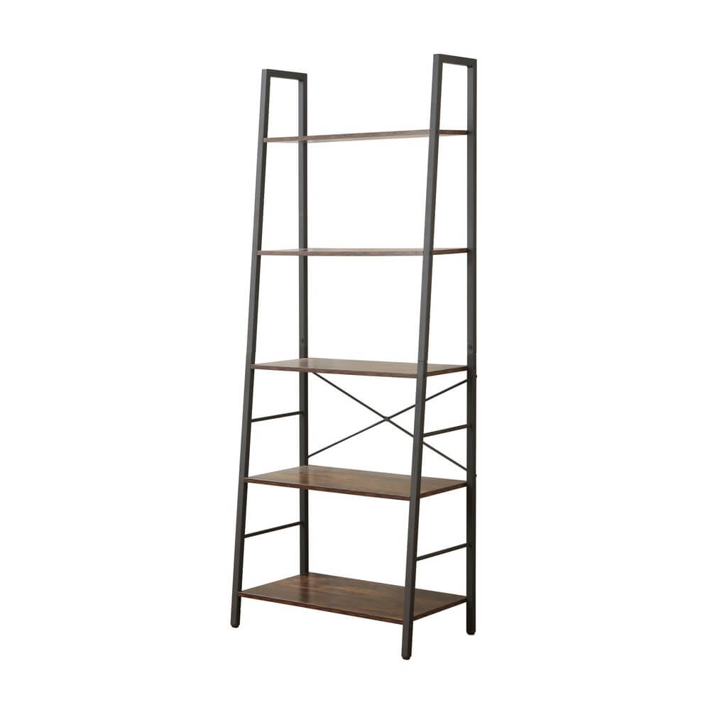 Rustic 5 Tier Shelf Unit Dark Wood & Matte Black - HOME STORAGE - Shelves and Cabinets - Soko and Co