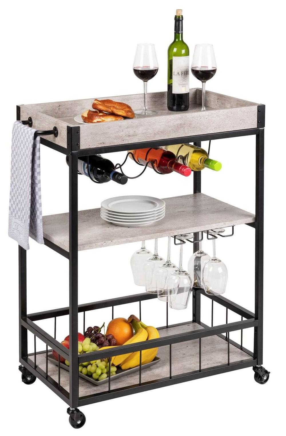 Rustico 3 Tier Kitchen Trolley Black - HOME STORAGE - Storage Trolleys - Soko and Co