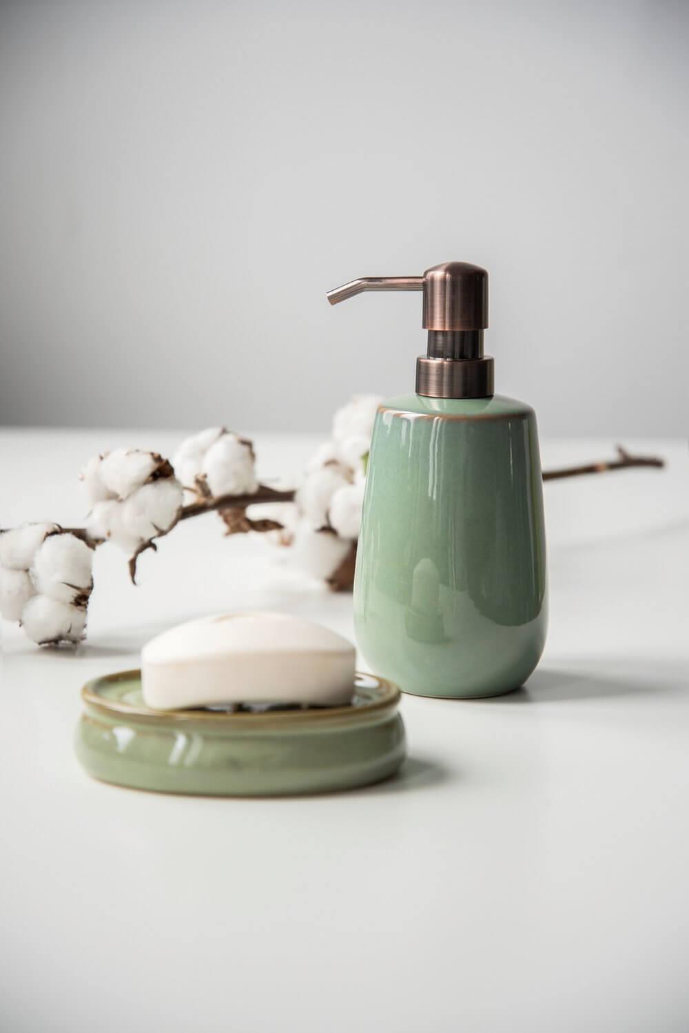 Sirmione Ceramic Soap Dispenser Reactive Green - BATHROOM - Soap Dispensers and Trays - Soko and Co