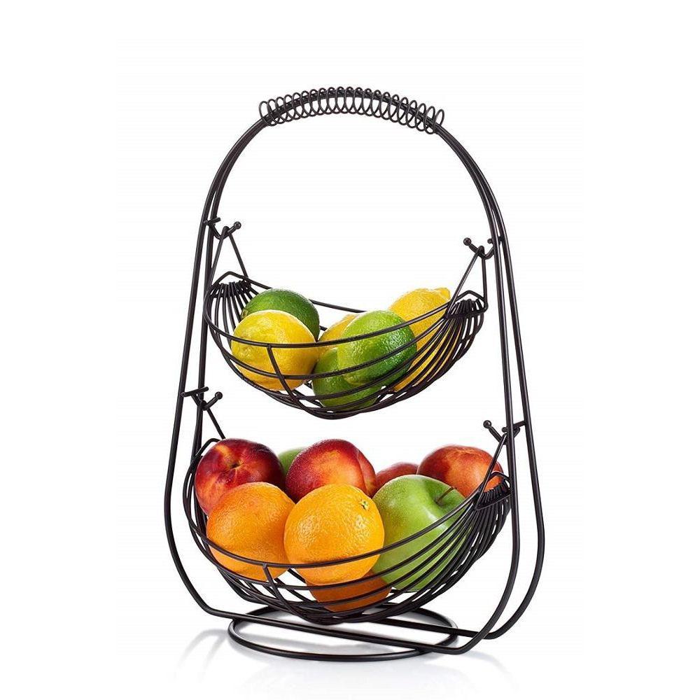 Soko Swing 2 Tier Fruit Basket Matte Black - KITCHEN - Bench - Soko and Co