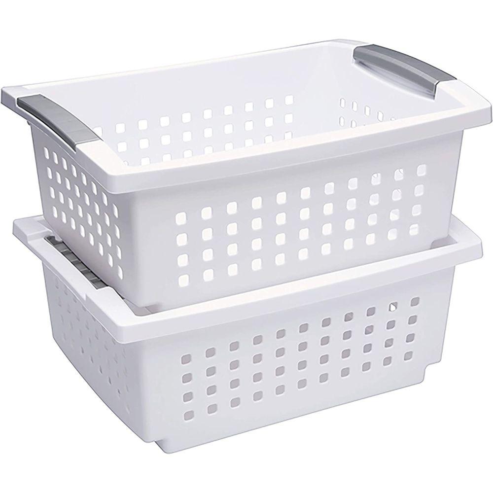 Sterilite Medium Stackable Storage Basket White - LAUNDRY - Baskets and Trolleys - Soko and Co