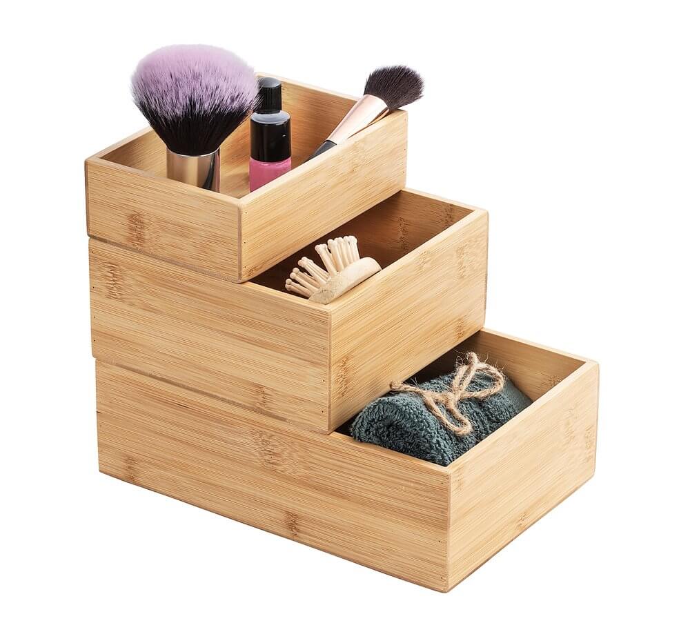 Terra 3 Piece Stackable Bamboo Tray Set - BATHROOM - Bathroom Accessory Sets - Soko and Co